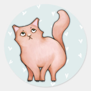 Chat grumpy Sulky Coeurs Sue Sticker rond