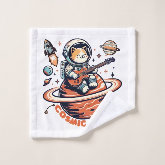 Chat Guitariste Astro - Cosmic Purr (Gant de toilette)