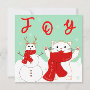 Chat heureux avec bonhomme de neige Carte plate