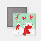 Chat heureux avec bonhomme de neige | Magnet de No (Recto/Verso)