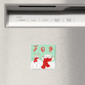 Chat heureux avec bonhomme de neige | Magnet de No (In Situ (Lave-vaisselle))