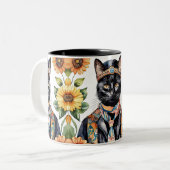 Chat Hippie Boho avec Écharpe 11 oz de Mug (Devant gauche)