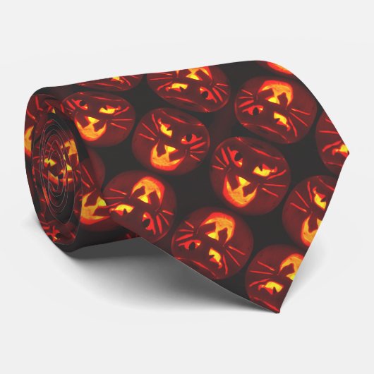 Chat Jack-o-Lantern Cravate pour hommes (Roulé)