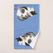Chat japonais couché noir et blanc (Serviette à main)