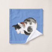 Chat japonais couché noir et blanc (Gant de toilette)