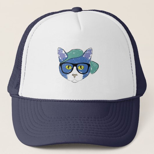 CHAT JAUNE EN VERRE NOIR ET CASQUETTE VERT (Devant)
