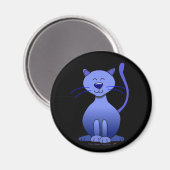 Chat joli bleu souriant sur aimant noir (Recto/Verso)