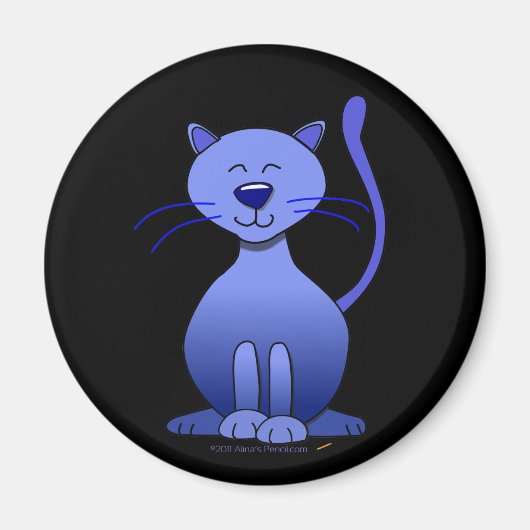 Chat joli bleu souriant sur aimant noir (Devant)