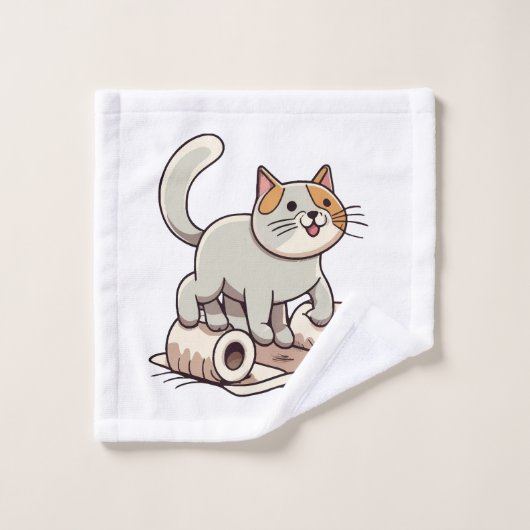 Chat Jouant avec du Papier Toilette (Gant de toilette)