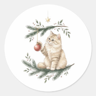 Chat joueur avec autocollant d'ornement de Noël