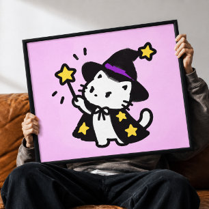 Chat Kawaii Magicien Sorcier Toile Art Mural