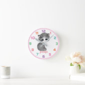 Chat Kitten Rose Coloré Enfants Horloge murale (Maison)