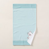 Chat Kitty & Monogram sur serviettes de bain bleu (Serviette à main)