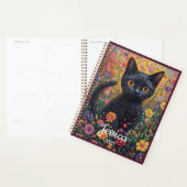 Chat Kitty noir dans un champ de fleurs Personnali (Devant avec enveloppe)