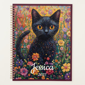 Chat Kitty noir dans un champ de fleurs Personnali