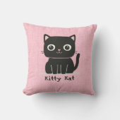 Chat Kitty noir mignon Coussin rose (Recto)