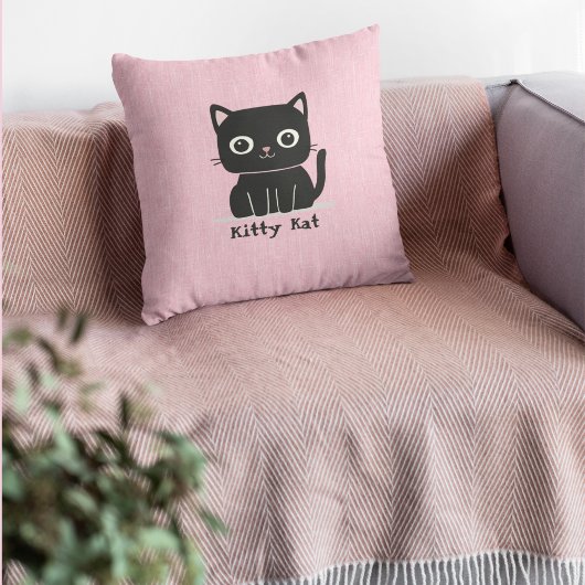 Chat Kitty noir mignon Coussin rose