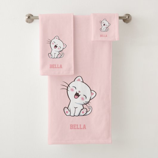 Chat Kitty & Texte de nom sur rose clair (En situation)