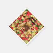 Chat Lazy Sur Rose, serviettes en papier d'anniver (Coin)