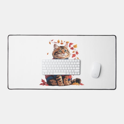 Chat Leaf Automne Bonjour Automne Funny Chat Kitte (Clavier et souris)