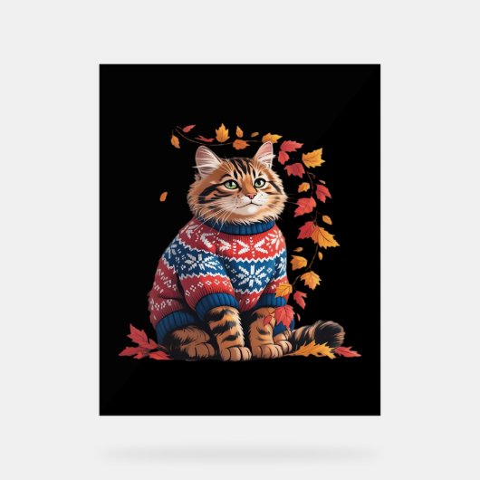 Chat Leaf Automne Bonjour Automne Funny Chat Kitte (Recto)