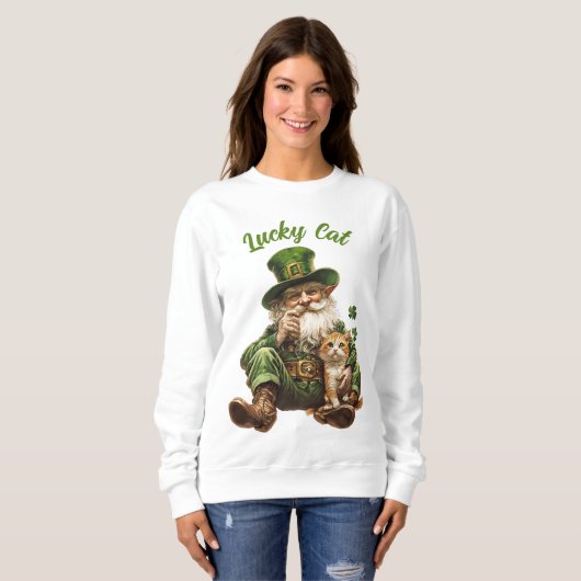 Chat Lucky St. Patrick's Day Sweatshirt Leprechaun (Devant entier)