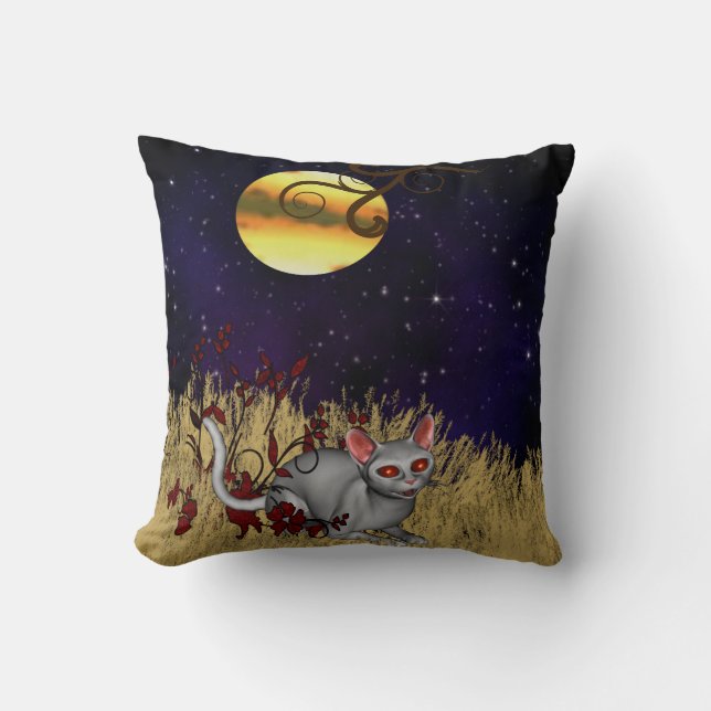 Chat Lune de nuit Halloween Coussin (Recto)