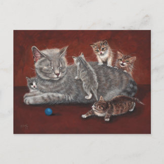 Chat maman avec carte postale Kittens