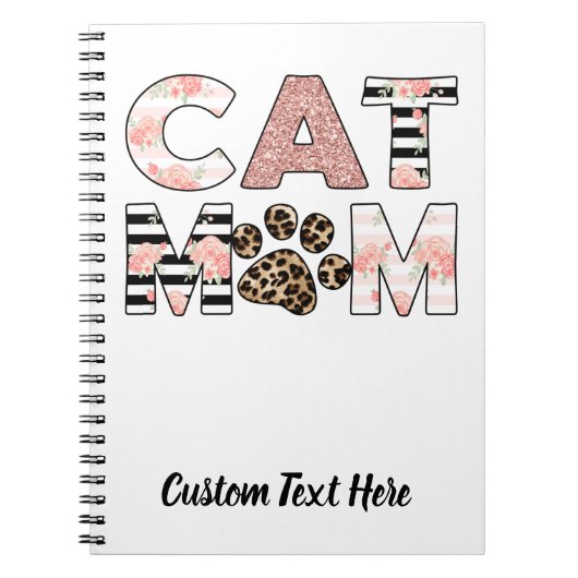 Chat Maman Rose Floral & Leopard Carnet Paw (Devant)