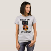 CHAT MANGEANT DE LA PIZZA, T-shirts drôles (Devant entier)