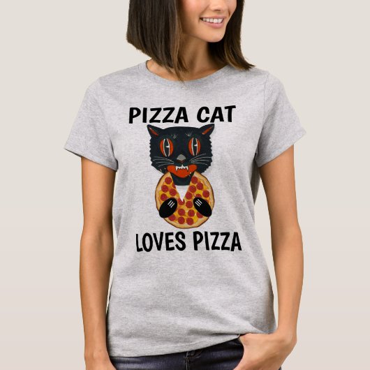 CHAT MANGEANT DE LA PIZZA, T-shirts drôles (Devant)
