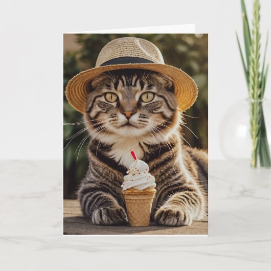 CHAT MANGER ICECREAM CARTE DE SALUT D'ANNIVERSAIRE (Devant)