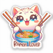 Chat Mating Ramen, Cute Kawaii, autocollant de cha (Recto)