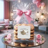 Chat Mère mignonne et chatons Autocollant Carré pe