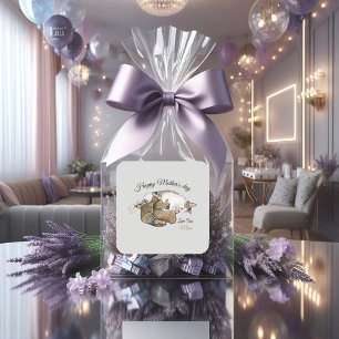 Chat Mère mignonne et chatons Autocollant Carré pe