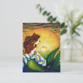 Chat Mermaid Été Océan Sunset Carte postale (Debout devant)