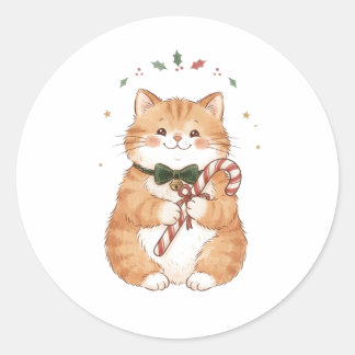 Chat mignon avec autocollant de Noël de canne à bo