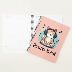 Chat mignon avec casque Kawaii Music Lover Art