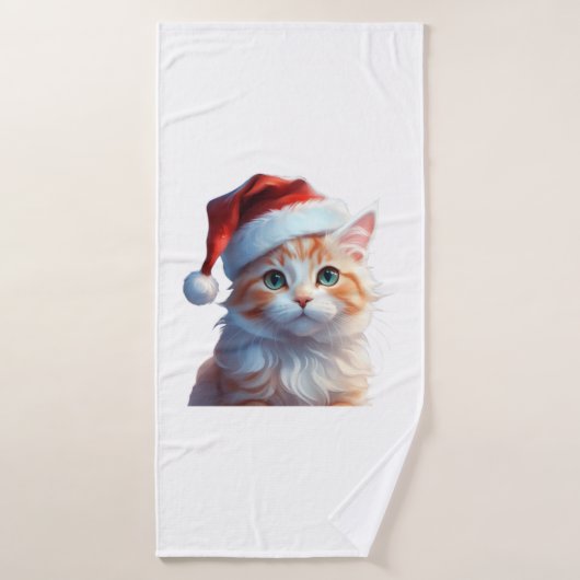 Chat mignon avec chapeau santa T-shirt classique (Serviette de bain)