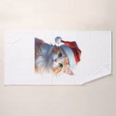 Chat mignon avec chapeau santa T-shirt classique (Serviette de bain)