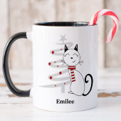 Chat mignon avec Écharpe rouge Mug de Noël