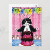 Chat mignon avec rose célébrer cake carte postale (Devant / Derrière)