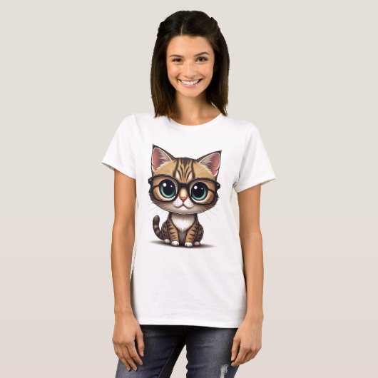 Chat mignon avec T-shirt avec lunettes (Devant entier)