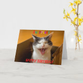 Chat mignon dans une boîte Carte de voeux d'annive (Fleur jaune)