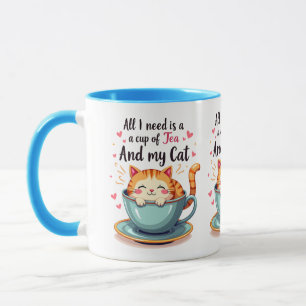 Chat Mignon dans une Tasse de Thé Kawaii Art Cosy