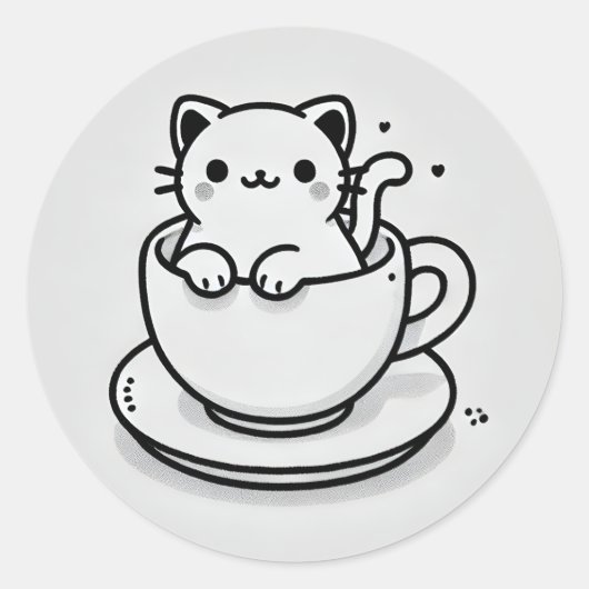 Chat mignon dans une tasse Rondi autocollant (Devant)