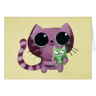 Chat mignon de Kitty avec le petit monstre vert