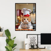 Chat Mignon Drôle Avec une Affiche de Pizza (Bureau à domicile)