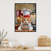 Chat Mignon Drôle Avec une Affiche de Pizza (Cuisine)
