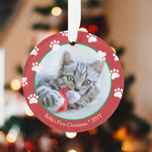 Chat mignon Empreintes de pattes de Noël Rouge Ver